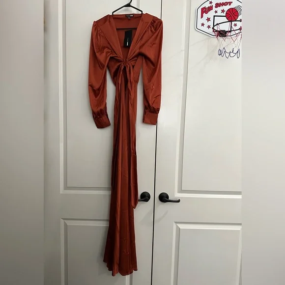 Fashion Nova | Dresses | Fashion Nova Entice Me Satin Maxi Dress Bronze |  Poshmark